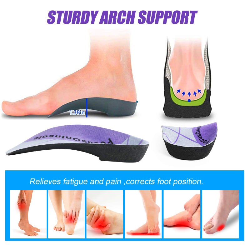 RooRuns 3/4 Length Arch Support Insoles for Men and Women  Small Size Planter Fasciitis High Arch Support for Work Boots  EVA Orthotic Shoe Inserts for Flat Feet  Over-Pronation  Relief Foot Heel Spur Pain - Image 2